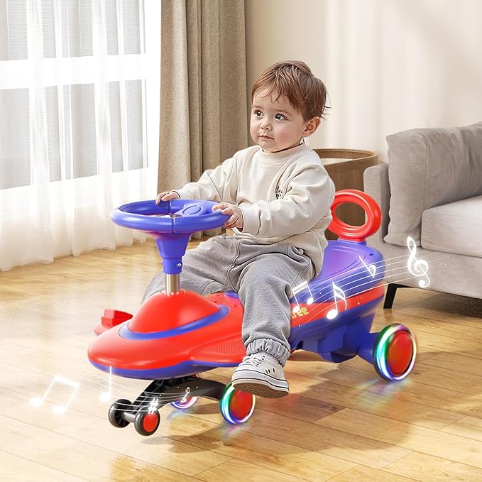 Kids Electric Ride On Car 12V - Electric Wiggle Car with Rechargeable Battery, LED Lights & Music,Anti-Rollover for Boys Girls Ages 3-8, Indoor/Outdoor Toy Vehicle up to 150 lbs