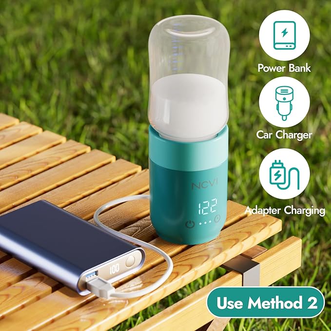 NCVI Portable Glass Bottle Warmer for Baby Travel on The Go, Car USB Breastmilk Warmer Battery Powered, Airplane Cordless Fast Water Warmer for Formula Bottles of Narrow&Wide Mouth, Dual-use Design