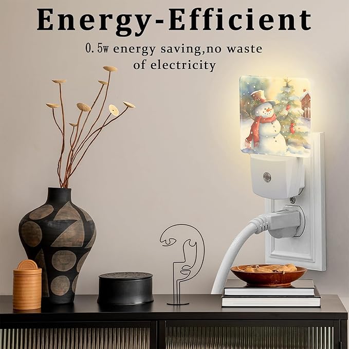 Cute Snowman with Christmas Tree Night Light Plug into Wall, Winter Holiday Snowman Dusk to Dawn Night Light Plug in,0.5w Energy Saving Sleep Friendly NightLight for Kids Boys Girls Home Decor