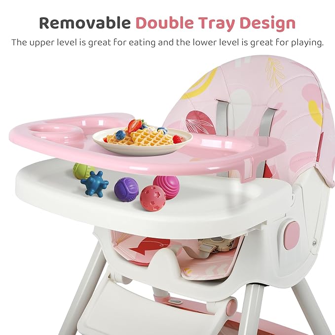 6-in-1 Foldable Baby High Chair for Babies & Toddlers – Adjustable Height & Recline, 5-Point Safety Harness, Removable Tray | Portable Highchair, Space-Saving & Easy Clean | Silla de Comer para Bebé