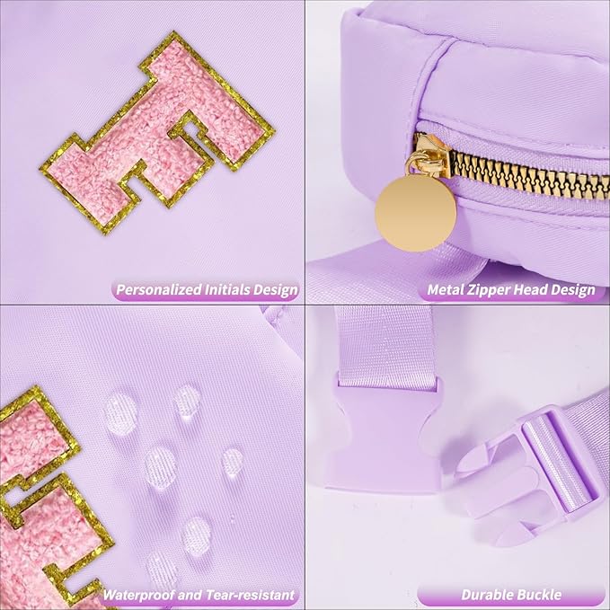 Mini Belt Bag Fanny Pack with Initials Letter Patch Small Crossbody Bags Cute Stuff Birthday Gifts for Teenager Girls Trendy Stuff for Teens - F,Lavender