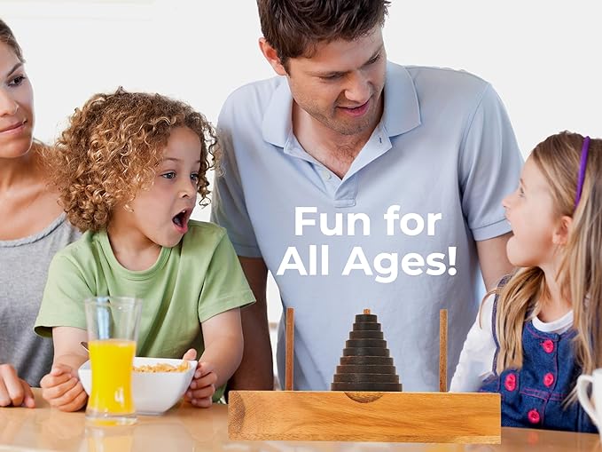 BSIRI Fun Puzzle Board Games Gifts of Hanoi Tower (9 Rings) with Wooden Designs for Brain Teasers Logic Games Kids and Adults to Challenges Mastermind Game and Think for Fun Learning Tower Puzzles