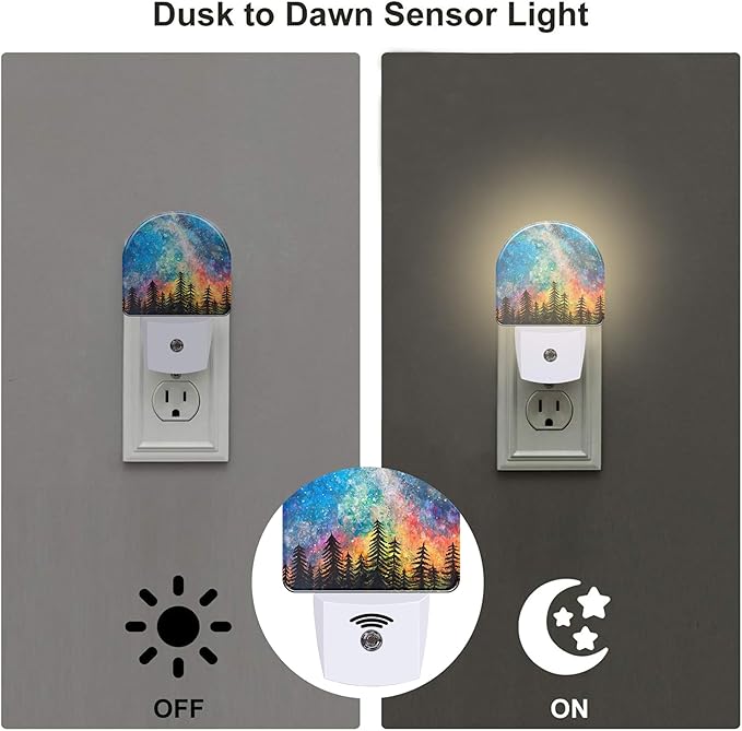 Northern Lights and Forest Night Light for Kids,Milky Way Galaxy Trees Night Light Plug in with Dusk to Dawn Sensor,0.5w Energy Saving Nightlight for Hallway Stairway Kitchen Bedroom