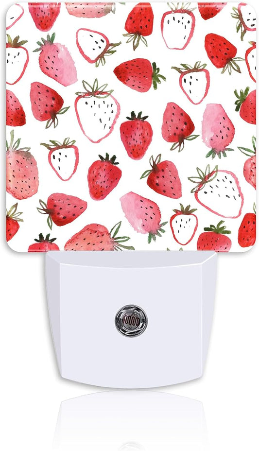 Abstract Watercolor Strawberries Night Light for Kids Girls Boys,LED Night Light Plug into Wall with Dusk to Dawn Sensor for Room Decor,Hallway,Kitchen,Bathroom,Nursery,Stairs
