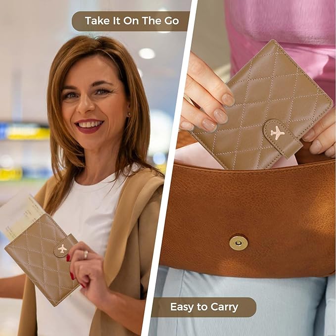 Melsbrinna Rfid Passport Holder for Travel women/Men, Cute Passport Wallet Rfid Blocking Card Slots, Rfid Passport Cover/CaseTravel Wallet, Passport Book Holder (1, LG KHAKI)