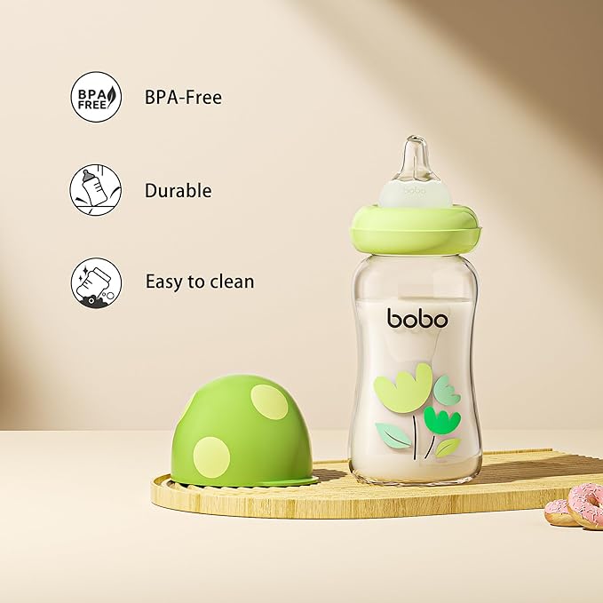 YOHKOH Natural Glass Baby Bottle with Natural Response Nipple, Newborn Anti-Colic Baby Bottles, Wide Neck Mushroom Cap Baby Bottle, Clear (Multicolour1, (5.4oz (Pack of 2))