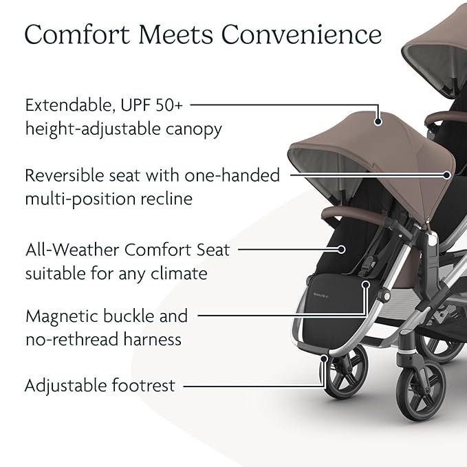 UPPAbaby RumbleSeat V3 Second Lower Seat - Compatible with Vista V2 and Vista V3 - All-Weather Seat + Magnetic Buckle – Adapters Included - Theo (Dark Taupe/Silver Frame/Chestnut Leather)