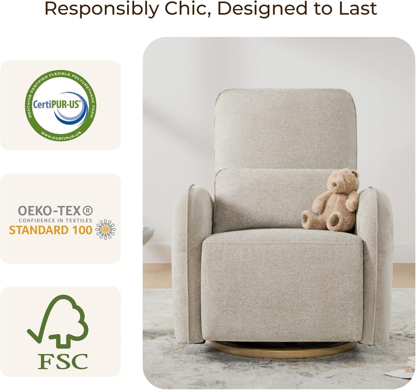 CHITA Power Nursery Glider Recliner Chair, Electric Swivel Rocker Recliner for Adults, Rocking Chair with Removable Lumbar Pillow for Living Room, FSC Certified, Fabric in Khaki