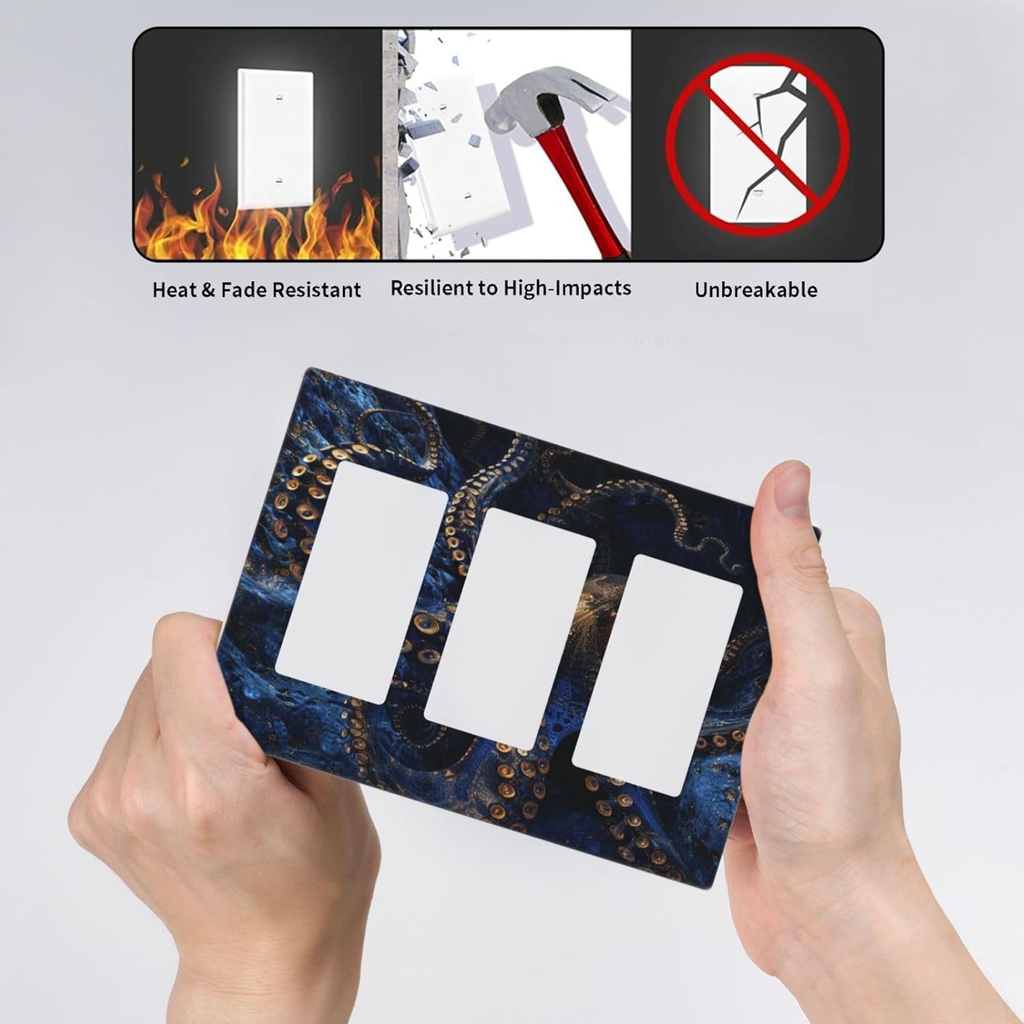 Decorative Outlet Covers Horror Night Blue Ocean Evil Octopus 3 Gang Wall Plate Triple Rocker Light Switch Cover Plate Jumbo Electrical GFCI Faceplate for Bathroom Home Decor