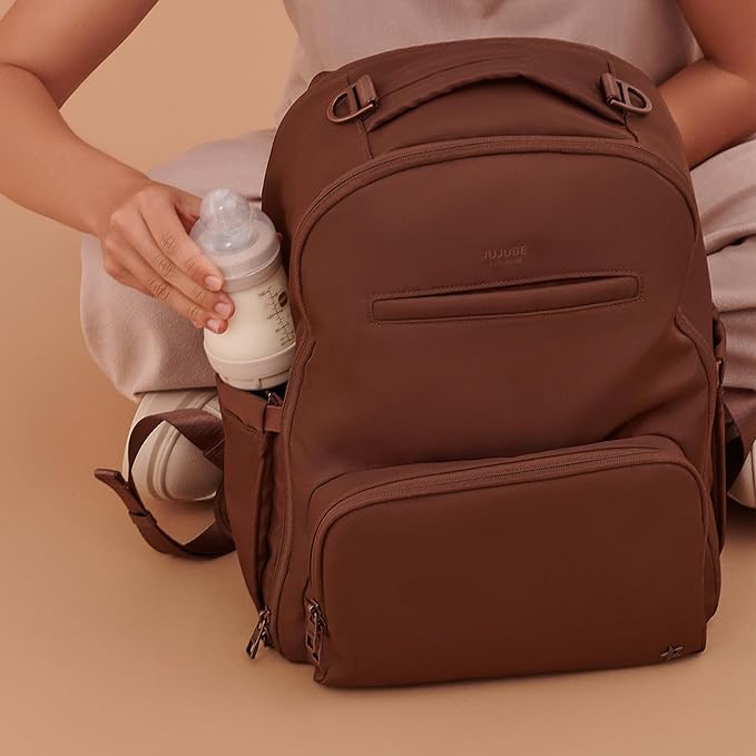 JuJuBe Classic Diaper Bag Backpack with Portable Changing Pad, Baby Stroller Straps, Large Travel Backpack for Boy or Girl, For Carrying Baby Bottles, Wipes, Diapers, Pacifiers, Espresso