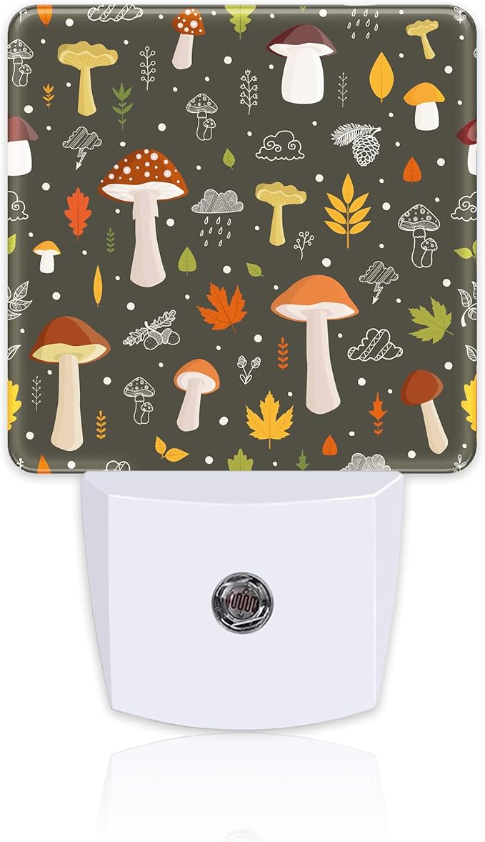 Colorful Forest Mushrooms Night Light Plug into Wall, Botanical Plants Leaves Dusk to Dawn Night Light, 0.5w Energy Saving Sleep Friendly Nightlights for Kids Boys Girls Home