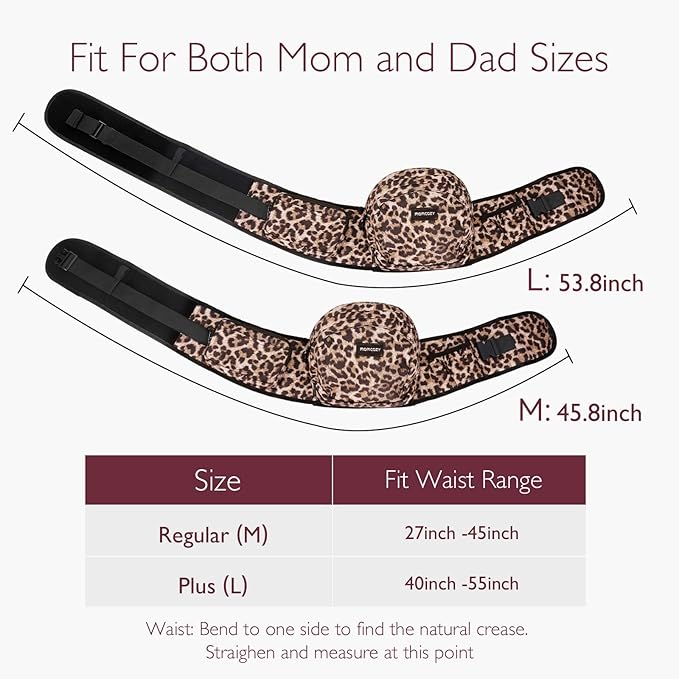 Momcozy Hip Seat Baby Carrier - Adjustable Waistband with Original 3D Belly Protector, Ergonomic Carrier with Various Pockets for Newborns & Toddlers up to 45lbs (Leopard, Large)