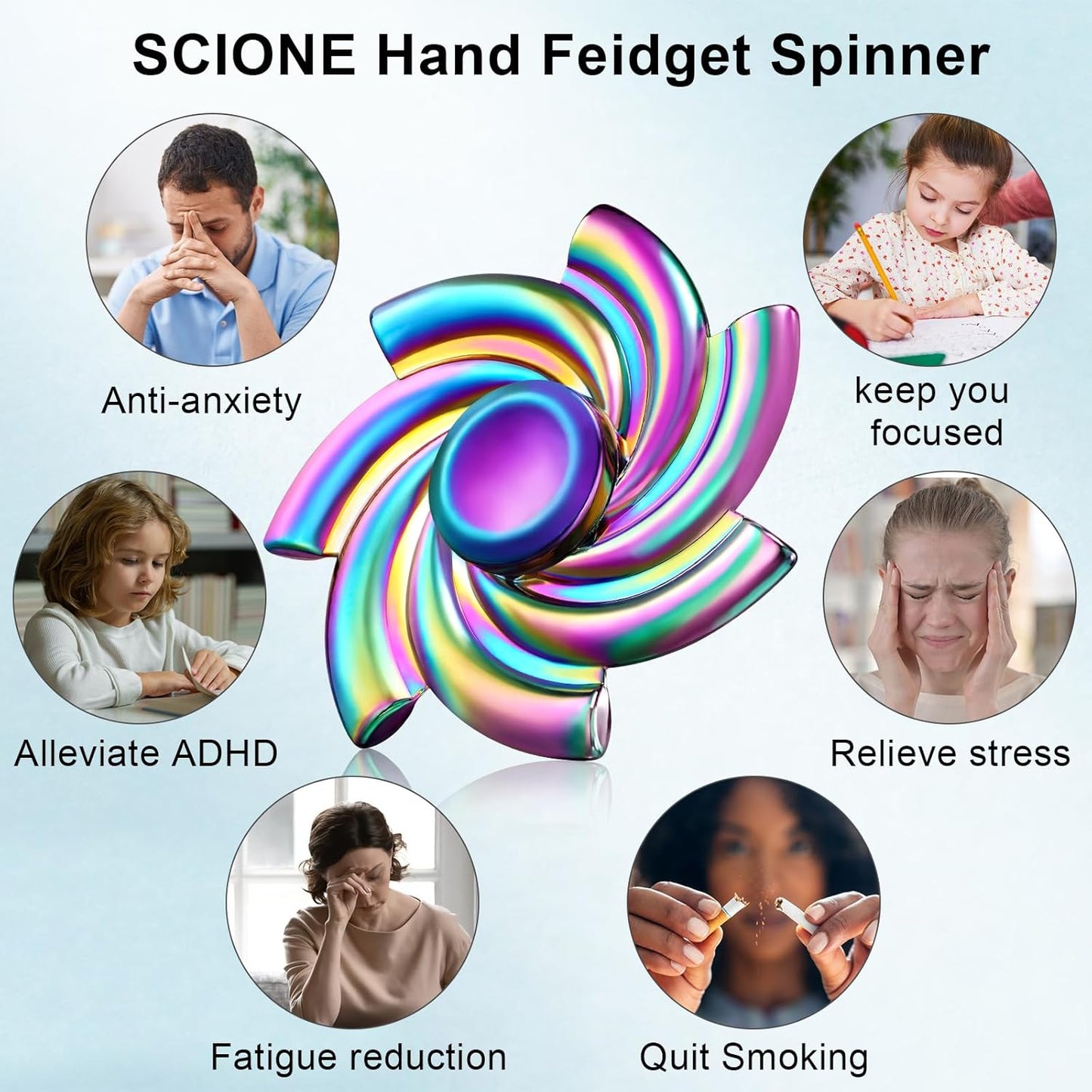 SCIONE Metal Fidget Spinner Gifts for Adults and Kids, Stress Anxiety ADHD Relief Figets Toy, Metal Anti-Anxiety Fidget Spinner Toy for Birthday Gifts Stocking Stuffers Classroom Prizes for Boys Girls