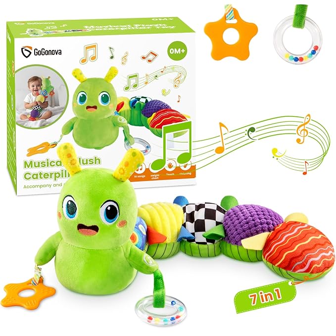 Baby Toys 0-6 Months, Washable Baby Musical Caterpillar Toys with 10 Children's Songs,Rattles,Teething Toys,Suitable for 0-6, 6-12 Months Infant Tummy Time Toy,Newborn Baby Boy&Gril Toy(Green)