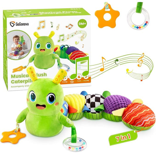 Baby Toys 0-6 Months, Washable Baby Musical Caterpillar Toys with 10 Children's Songs,Rattles,Teething Toys,Suitable for 0-6, 6-12 Months Infant Tummy Time Toy,Newborn Baby Boy&Gril Toy(Green)