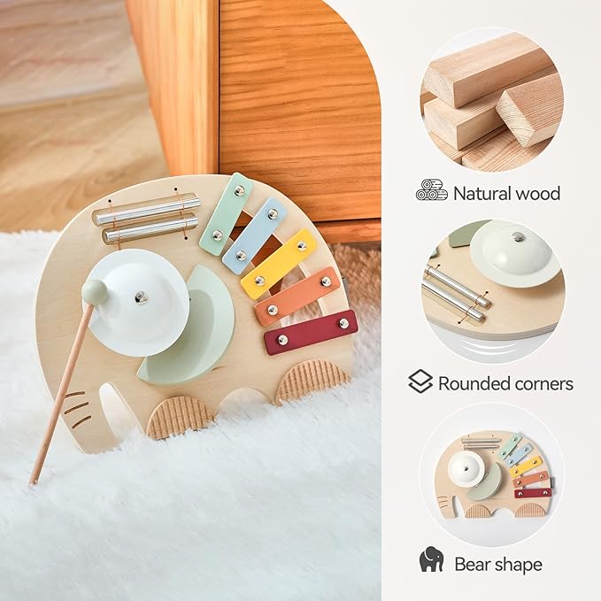 Promise Babe Wooden Elephant Musical Instruments for Toddlers, Baby Xylophone Percussion Instruments Toy for Kids, Montessori Educational Music Toys, Gifts for Girls Boys