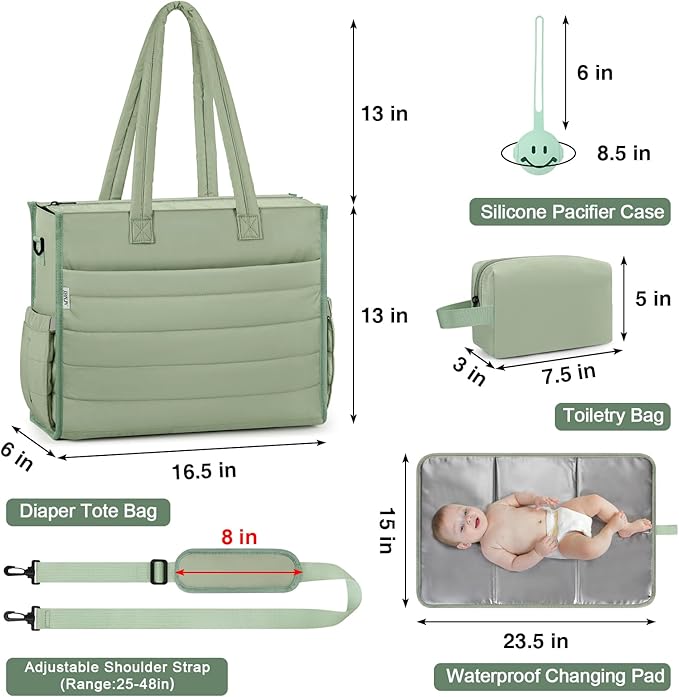IBFUN Diaper Bag Tote for Baby - Large Baby Bag 4Pcs with Waterproof Changing Pad Pacifier Case, Travel Hospital Mommy Bag
