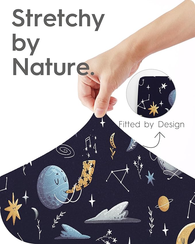 Crib Sheet for Boy Girl, Premium Soft Jersey Knit Fitted Crib Sheet, Safe and Snug, Durable, Stylish Crib Sheet, 28''x52''x9'' Extra Deep Pocket, Night Space