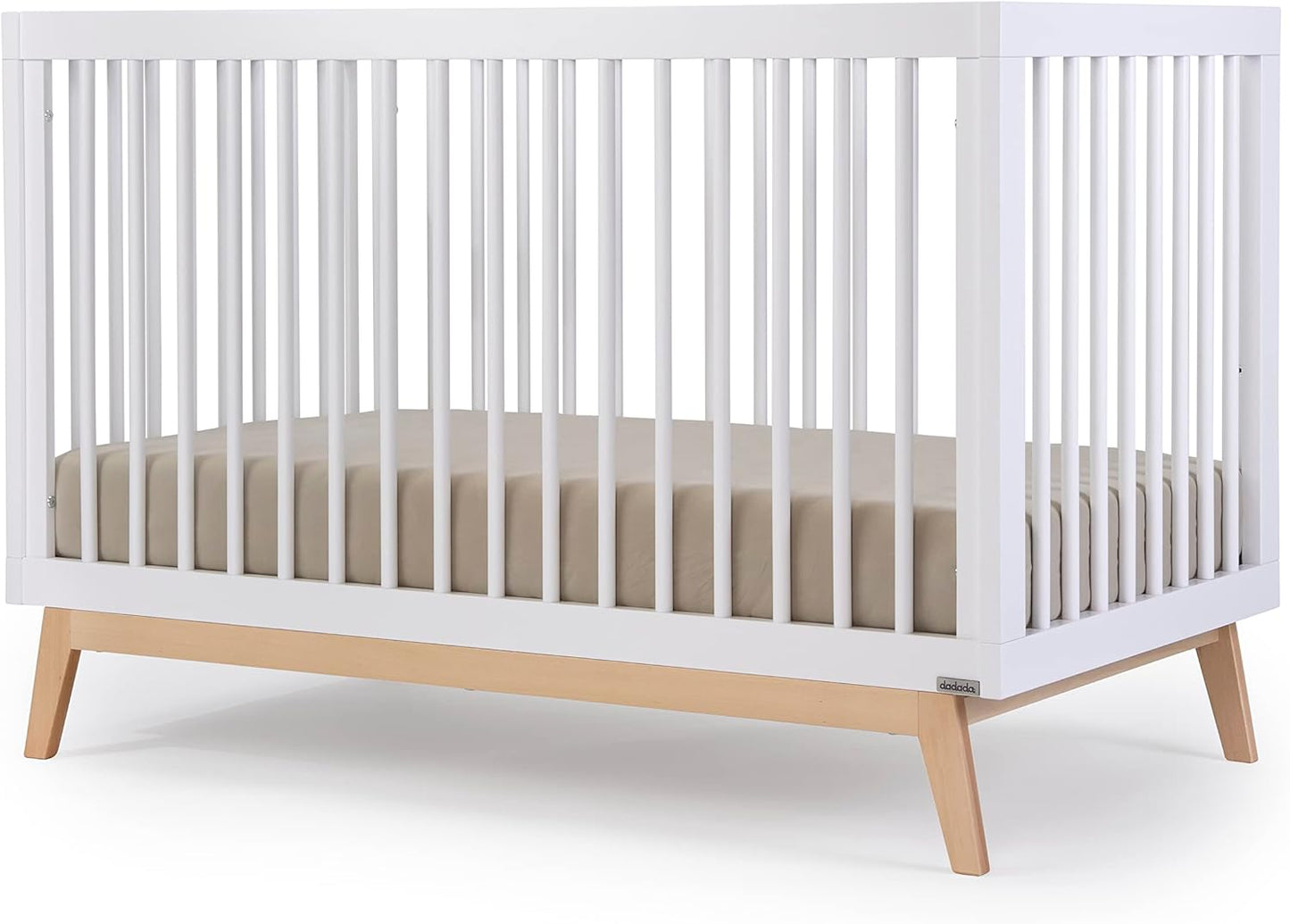 dadada Baby Soho 3-in-1 Convertible Wooden Crib to Toddler Bed - Made in Italy, GREENGUARD Gold Certified, Baby-Safe Finish, Sustainable Beech Wood, Modern Design, 3 Adjustable Heights (White/Natural)