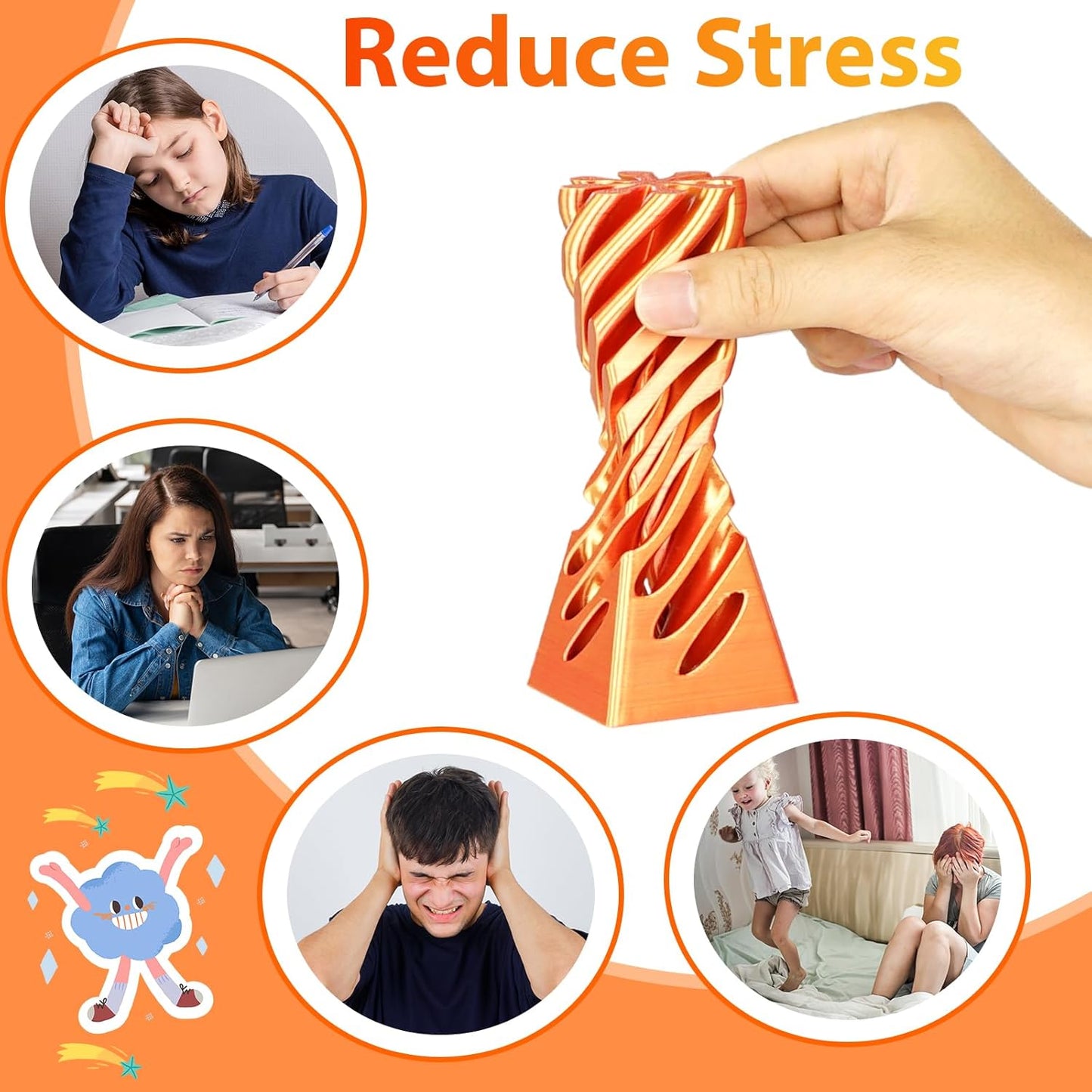 Impossible Pyramid Passthrough Sculpture 3D Printed Spiral Cone Fidget Toy for Adults Kids, Infinity Spiral Tree, Christmas, Halloween, Thanksgiving, and White Elephant Gifts (Orange Red)