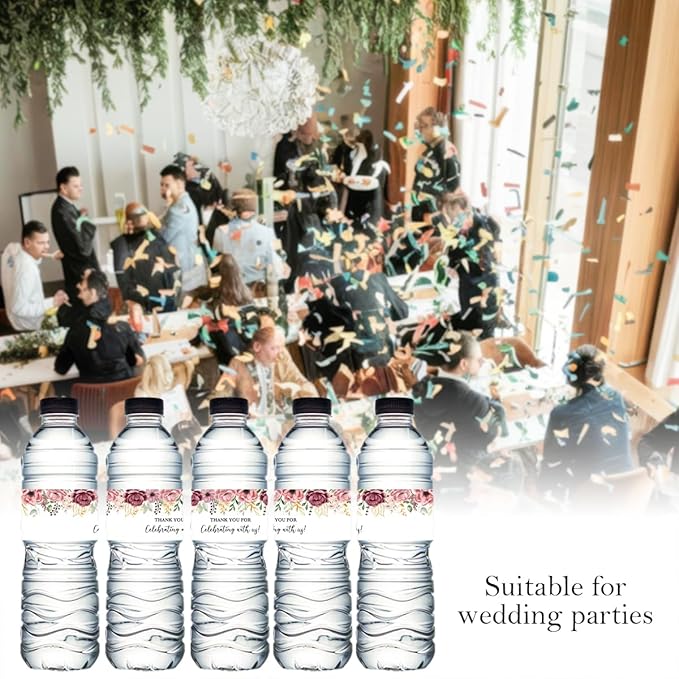 100PCS Wedding Water Bottle Labels Waterproof Greenery Floral Wraps Sticker for Water Bottle Baby Shower Bottle Label for Bridal Shower Party Thanks A14