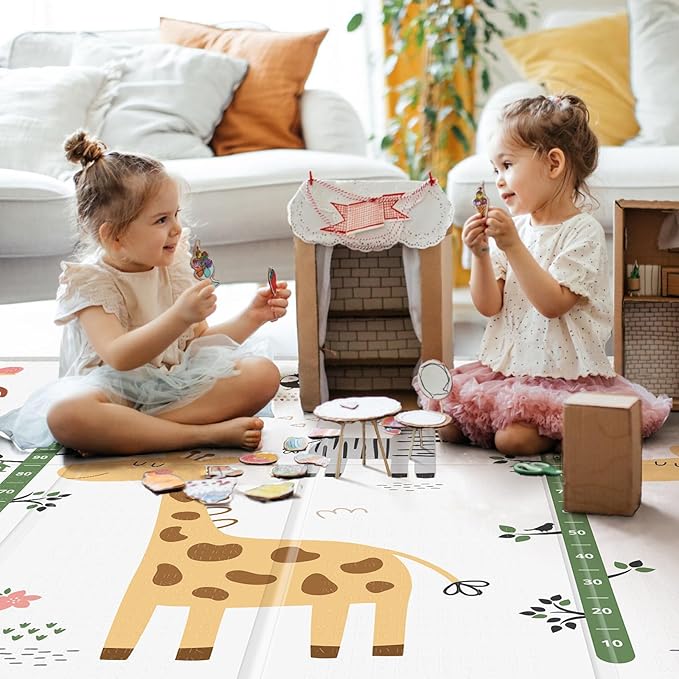 XL Baby Play Mat for Floor, PIGLOG 79" x 71" Foam Play Mat, Foldable Playmat for Playyards, Waterproof Anti-Slip Floor Playing Mats for Babies, Toddlers, Infants, Reversible Baby Crawling Mat, Giraffe