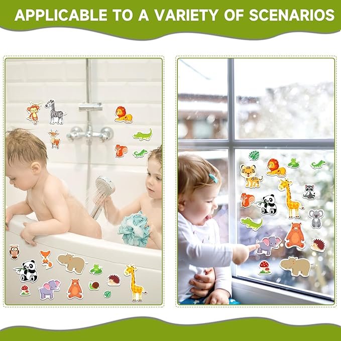 MARFOREVER 50 PCS Jungle Animals Window Gel Clings Stickers Removable and Reusable Window Clings Decals Thick Gel Clings for Adults Kids Classroom Nursery Home Zoo Animals Party Supplies Decorations