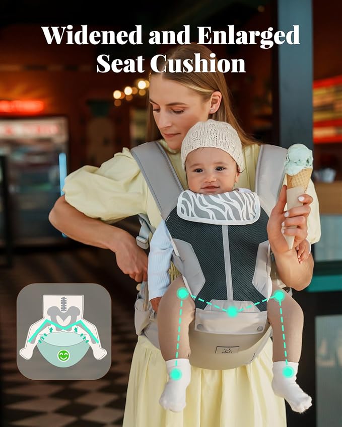 Baby Carrier, MOMTORY Safety-Certified 6-in-1 Baby Carrier with Hip Seat, Detachable Baby Holder Carrier Newborn to Toddler, Soft Ergonomic Toddler Support Carrier for 7-50lbs- Grey