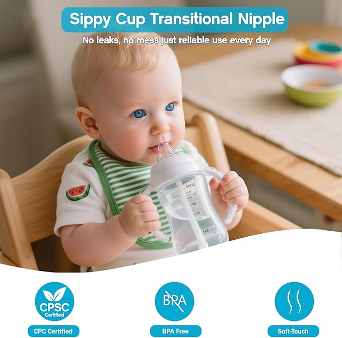 Sippy Spout Nipples for Philips Avent Natural Baby Bottle,My Grippy Spout Sippy Cup and Natural Trainer Sippy Cup,Leak-Proof Replacement Silicone Bottle Spouts Nipple BPA-Free, 6m+, 4 Count