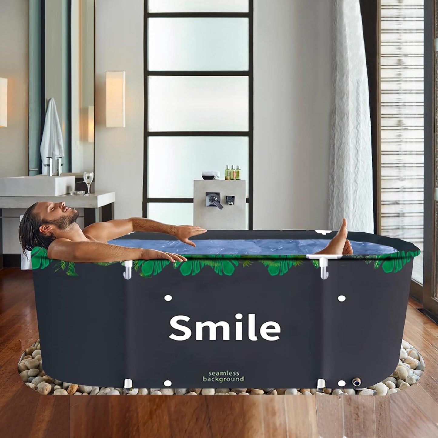 BESTHLS Portable Bathtub for Adult, Foldable Bathtub Folding Soaking Bath Tub,Eco-Friendly Bathing Tub for Shower Stall (Large, Green)