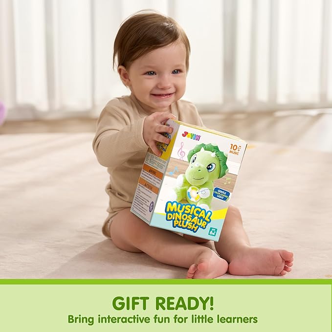 JOYIN Musical Dinosuar Plush Baby Toy, Stuffed Animal with Music & Light, Baby Musical Soft Plush Toys for Infant Babies, Christmas Birthday Gifts for Boys and Girls 6+ Months