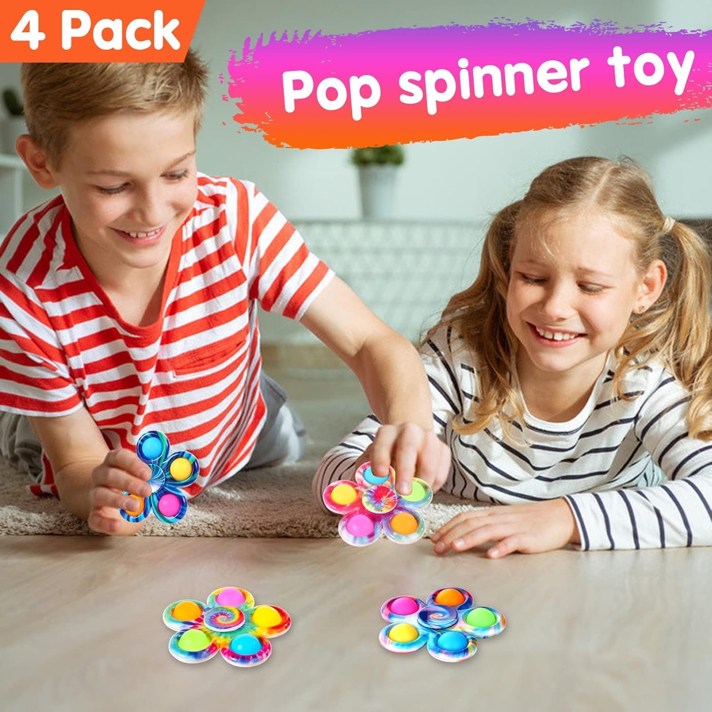 Fidget Toys 4 Pack, Fidget Spinners Toy Pack, Pop Bulk Fidget Toys Set for Kids, Fidget Spinners ADHD Fidget Toys Stress Relief Hand Pop Spinners