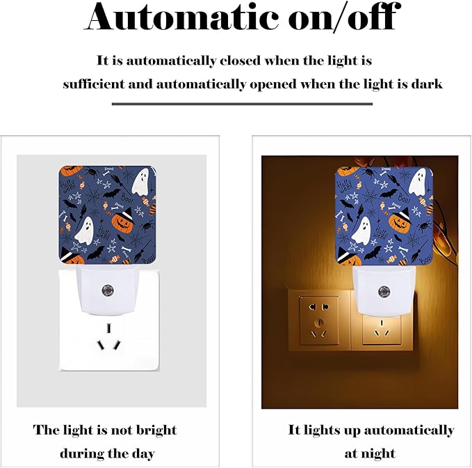 Happy Halloween Night Light,Plug Into Wall with Dusk to Dawn Light Sensors, Warm Nightlights for Bedroom, Bathroom, Hallway, Kitchen, Gifts Ideal for Boys Girls Women Men