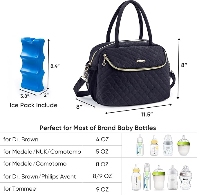 Breastmilk Cooler Travel Bag with 2pcs Wipes Dispensers and Ice Pack -Baby Bottle Cooler Bag for 6 Baby Bottles Up to 9 Ounce - Breast Pump Bag, Breastmilk Storage Bag, Bottle bag for Daycare