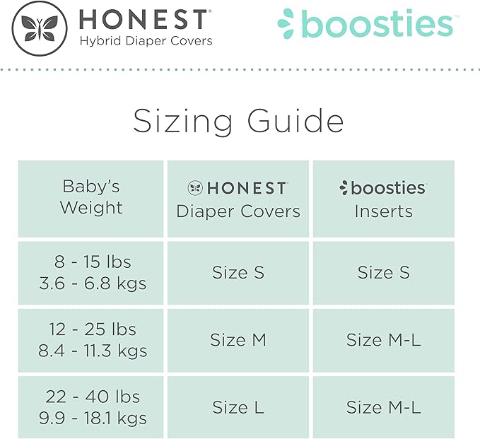 Super Boosties 90ct + Honest Hybrid Cloth Diaper Cover with Pocket-Sling, Large (22-40 lbs), Stops Nighttime Leaks, Boosties Disposable Diaper Inserts, Honest Cotton Muslin Covers, 3 Pack