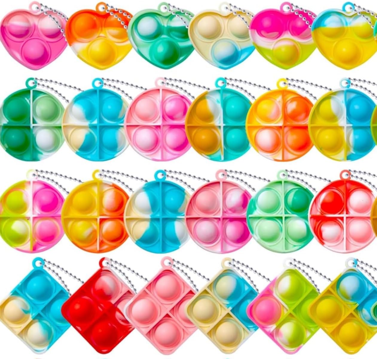 Mini Pop Fidget Keychain Toys Bulk 30 Pack Party Favors for Kids, Goodie Bag Stuffers Fidgets for Classroom Prizes Sensory Fidget Toy Packs New