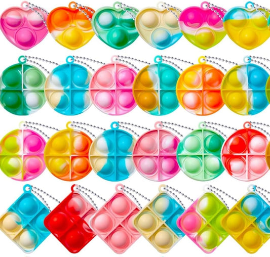 Mini Pop Fidget Keychain Toys Bulk 30 Pack Party Favors for Kids, Goodie Bag Stuffers Fidgets for Classroom Prizes Sensory Fidget Toy Packs New