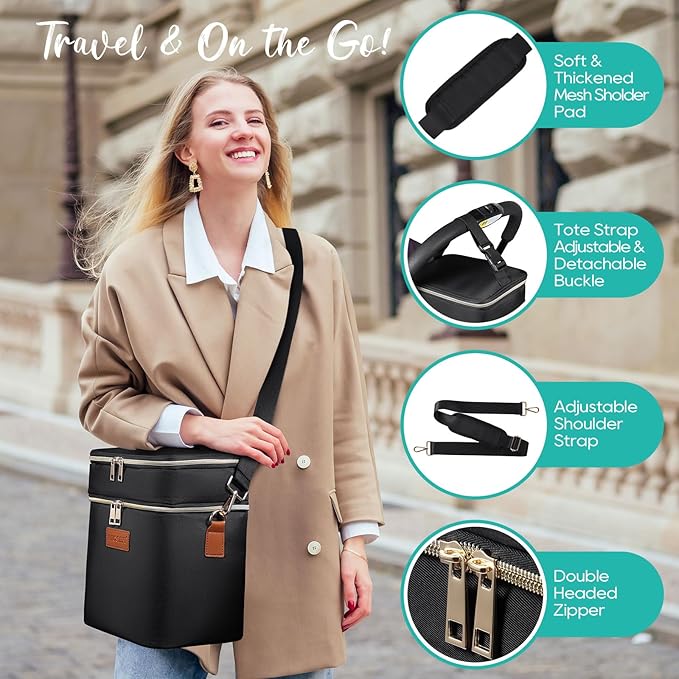 PIIOSER Breastmilk Cooler Bag with Ice Pack Fits 6 Baby Bottles Up to 9 Ounce, Insulated Baby Bottle Tote Bags, Double Layer Waterproof Leak-Proof with Shoulder Strap for Nursing &Working Mom