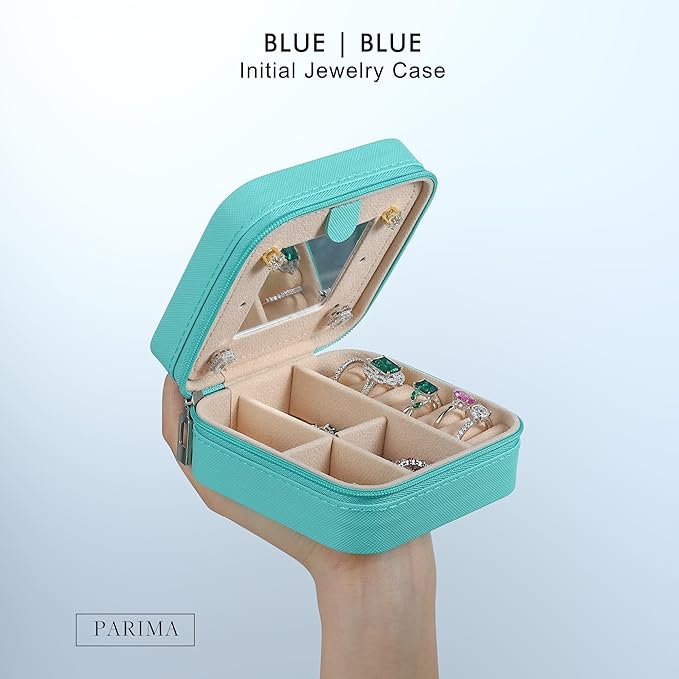 Parima Small Jewelry Box for Girls - Travel Initial Jewelry Case for Girls | Small Jewelry Organizer Box | Jewelry Case Jewelry Box Organizer | Mini Jewelry Boxes - Letter I, Aqua Blue