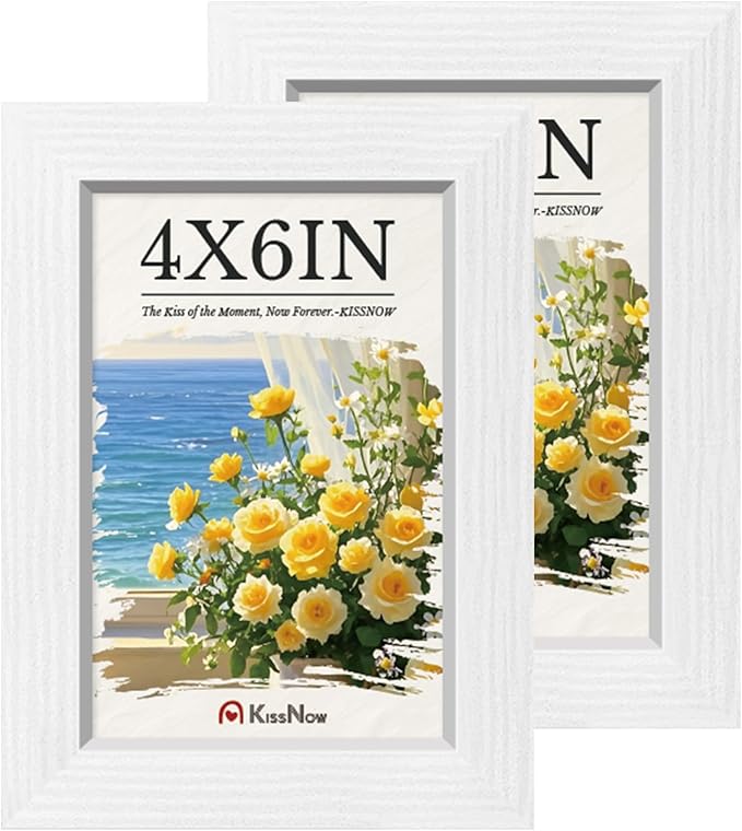 4x6 Picture Frame 2 Pack, White Solid Wood Gallery Photo Frame, Wall Hanging or Tabletop Display
