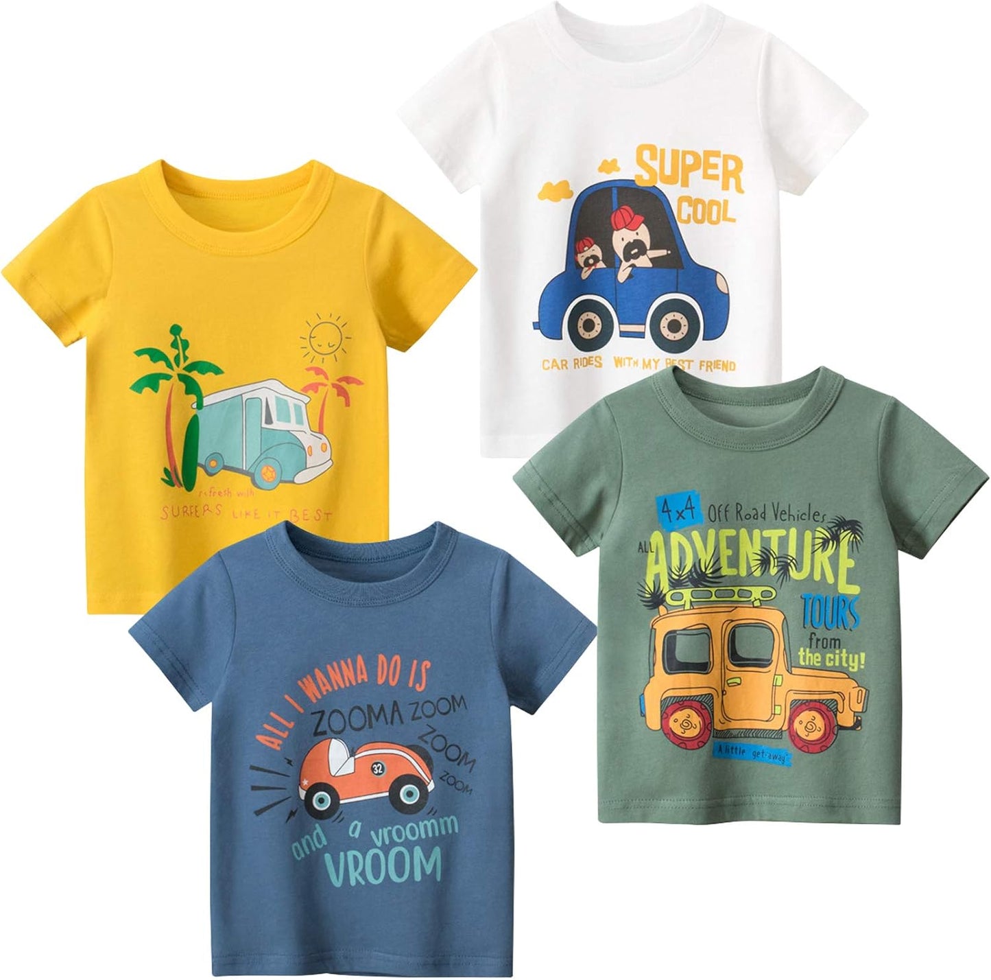 Boys' 4-Pack Excavator Short Sleeve Crewneck T-Shirts Top Tee Size 2-7 Years Toddler Boys' Value Pack Cotton T-Shirt