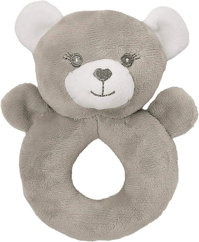 CREVENT Cozy Plush Baby Loveys for Baby Girls Boys, Stuffed Animal Ring Rattle Shaker Toy for Newborns (Ring Bear)
