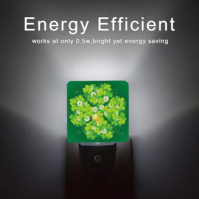 St Patrick's Day Night Light,Happy Green Clover Night Lights Plug into Wall with Dusk to Dawn Light Sensors 0.5W Led Night-Lights for Stairway/Hallway/Bedroom St Patrick's Day Décor