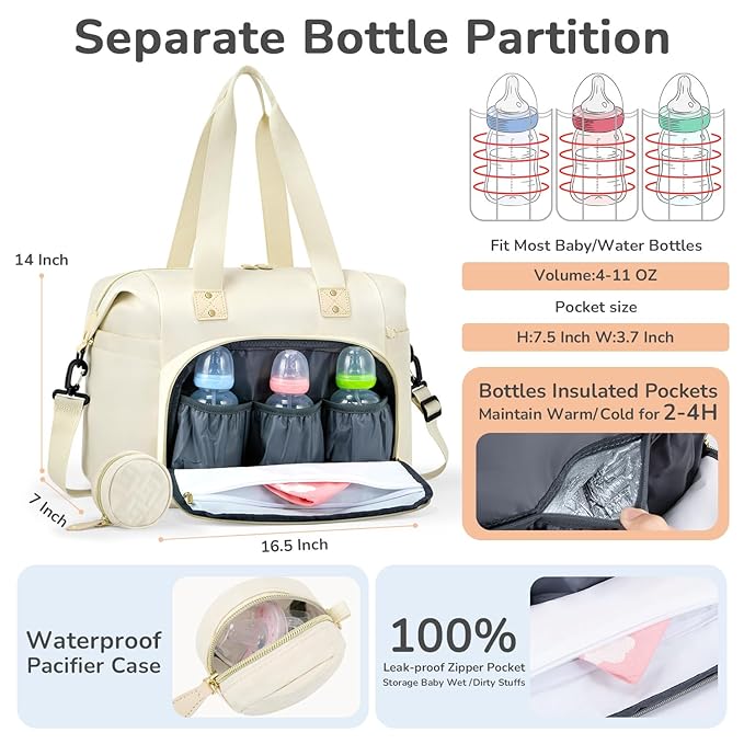 Diaper Bag Tote, Baby Bag Travel Diaper Tote Bag with Pacifier Case, Cute Maternity Hospital Baby Stylish Diaper Tote for Mom Dad Beige