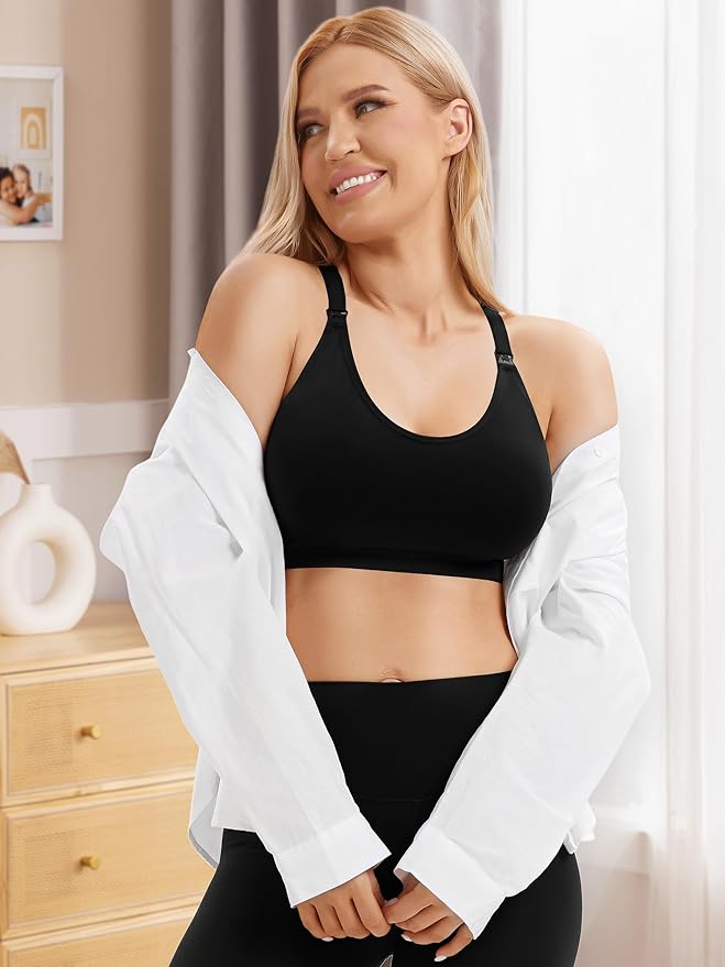 Angelhood Nursing Bras for Breastfeeding, Seamless Nursing Sports Bra Support Yoga Maternity Bras Pregnancy Sleep Bralette