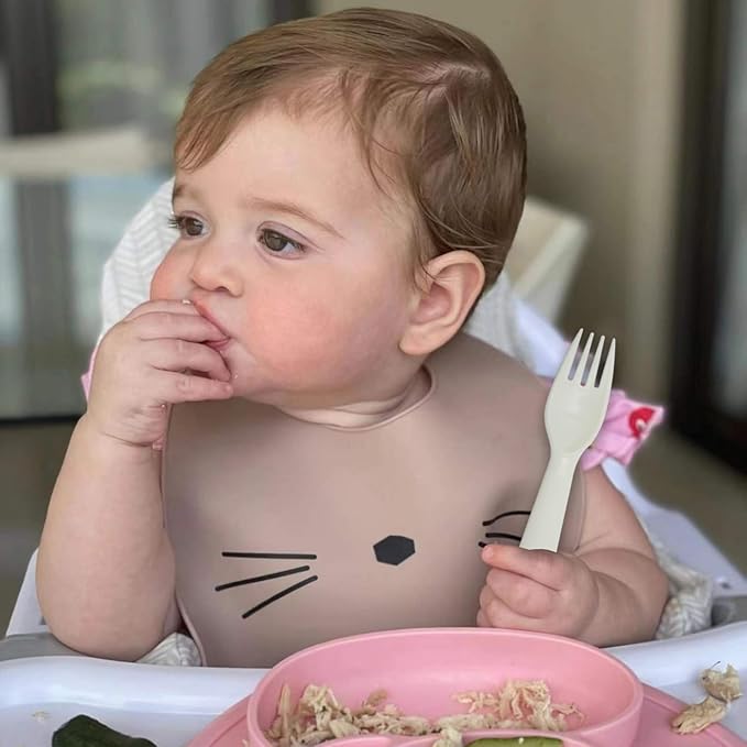 12 Pcs Kids Spoons and Forks Toddler Utensils Plastics Reusable Silverware Baby Cutlery Set Feeding Dinnerware Utensils BPA Free Microwave Dishwasher and Freezer Safe- White