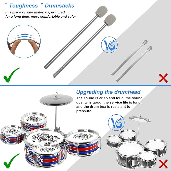 Kids Drum Set, 8 PCS Drum Set for Toddlers 1-3, Kids Jazz Drums Ages 5-7 Musical Instruments Toys for Beginner Boys Girls Gifts -Blue