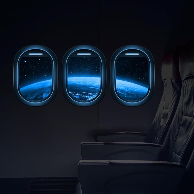 Glow in The Dark 3D Space Wall Decals, Set of 3 Galaxy Window Stickers for Wall, Space Themed Room Decor for Kids Boys (Blue)