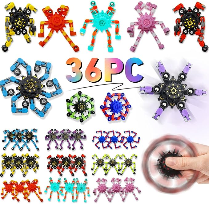 Transformable Fidget Spinners,Funny Stress Relief Sensory Fidget Toys,Deformable Chain DIY Robot Fingertip Gyros Toys Birthday Party Favors Easter Basket Stocking Stuffers for Kids and Adults (36PC)