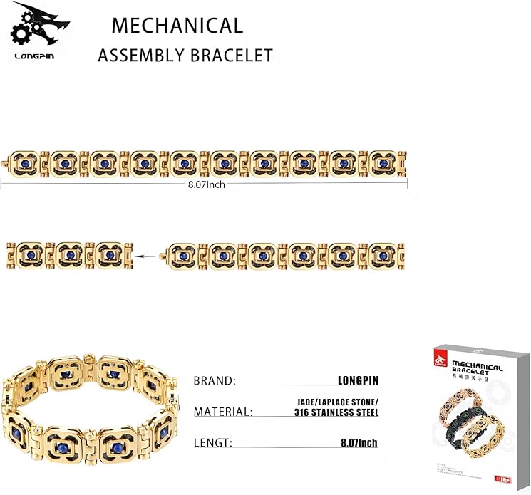 DIY Assembled Link Bracelet with Blue Gemstones - Elegant Statement Jewelry for Adult, Polished Link, Puzzle, Ceramic Style，Perfect for Gifting & Everyday Wear